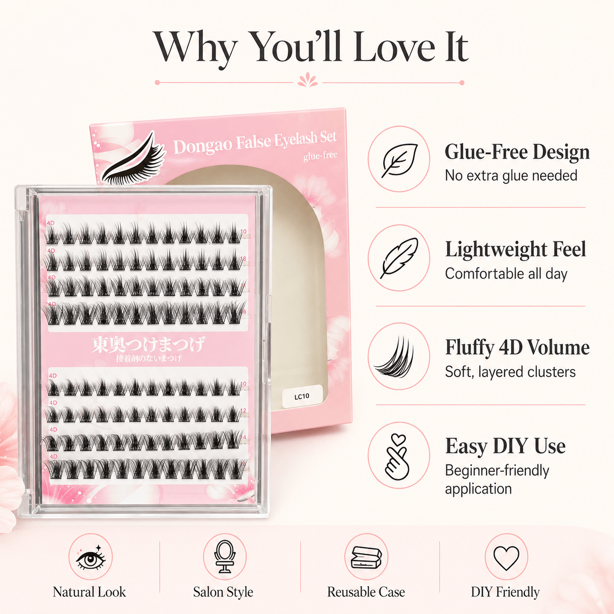 LC10 4D Glue-Free Eyelash Clusters | Natural Volume & Multi-Layer Lashes, Easy to Apply & Long-Lasting