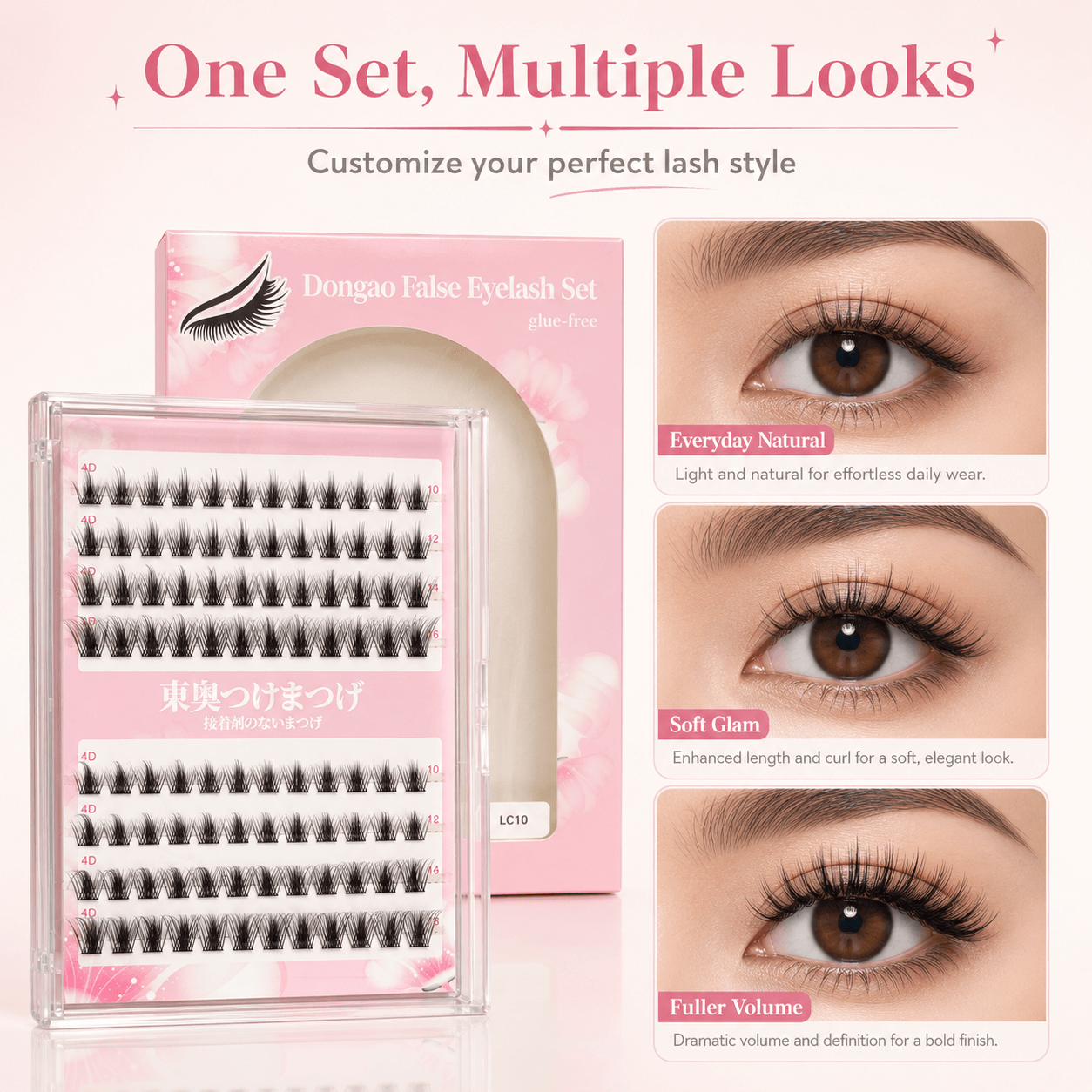 LC10 4D Glue-Free Eyelash Clusters | Natural Volume & Multi-Layer Lashes, Easy to Apply & Long-Lasting