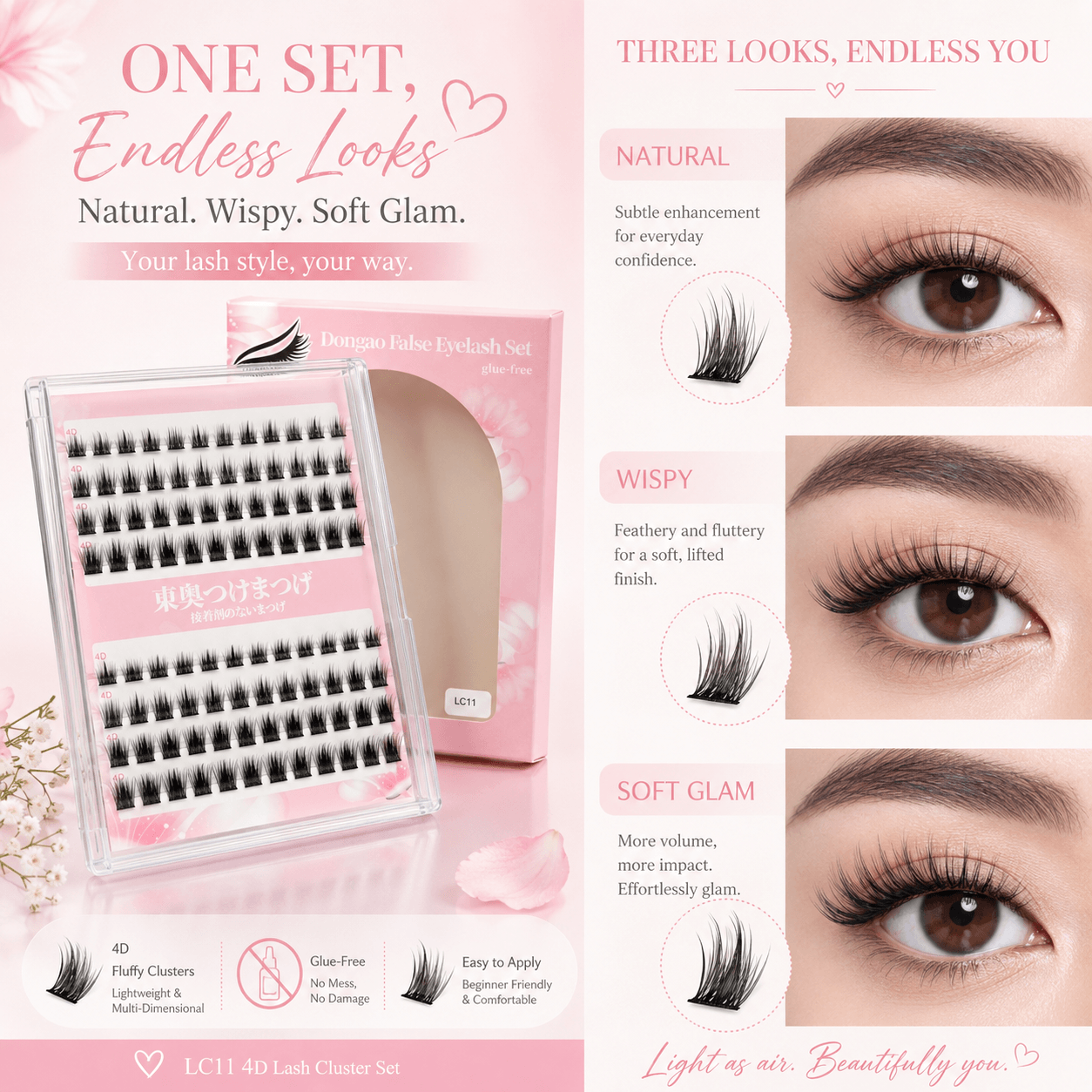 LC11 4D Glue-Free False Eyelash Clusters – Soft, Fluffy, and Natural-Looking Lash Extensions