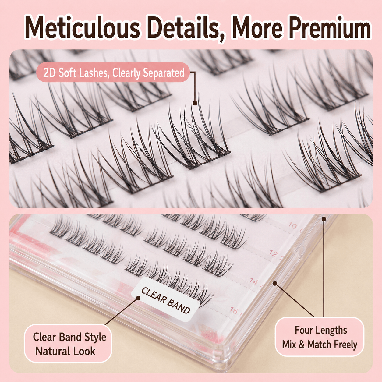 Self-Adhesive False Eyelashes – DIY Cluster Lashes, Multiple Lengths, Naturally Clear & Lightweight, No Glue Needed