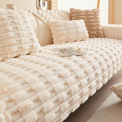 Rabbit velvet plush sofa cushion winter thickened warm sitting cushion non-slip leather sofa cover cover new style