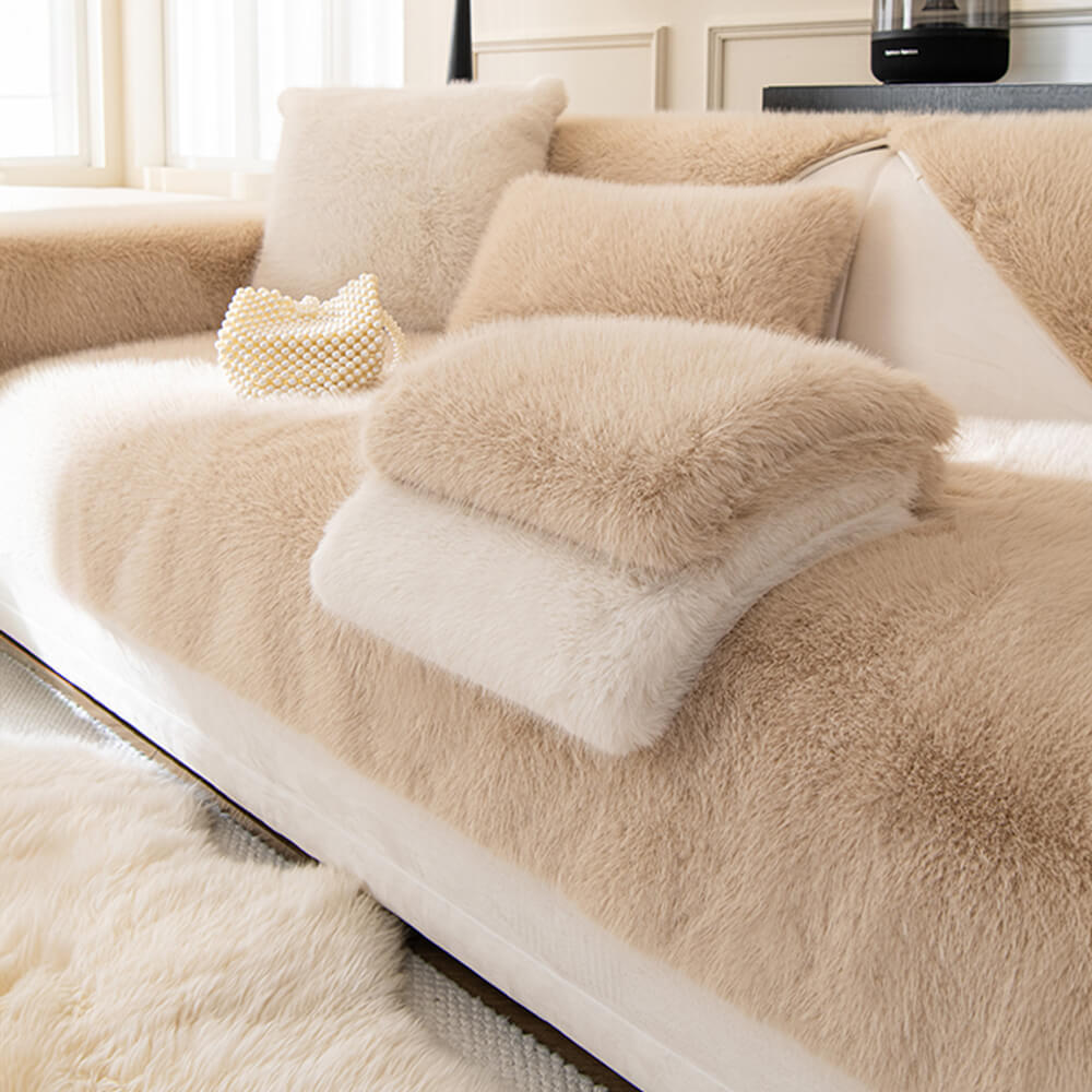 Thick Faux Fur Sofa Cover – Warm, Non-Slip Couch Protector