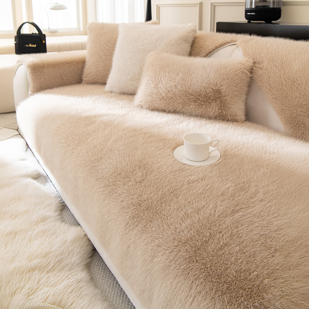 Thick Faux Fur Sofa Cover – Warm, Non-Slip Couch Protector