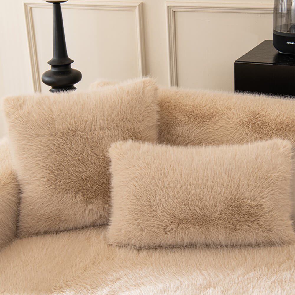 Thick Faux Fur Sofa Cover – Warm, Non-Slip Couch Protector