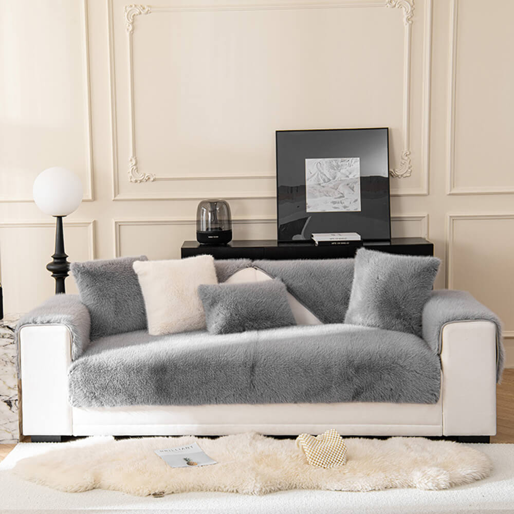 Thick Faux Fur Sofa Cover – Warm, Non-Slip Couch Protector
