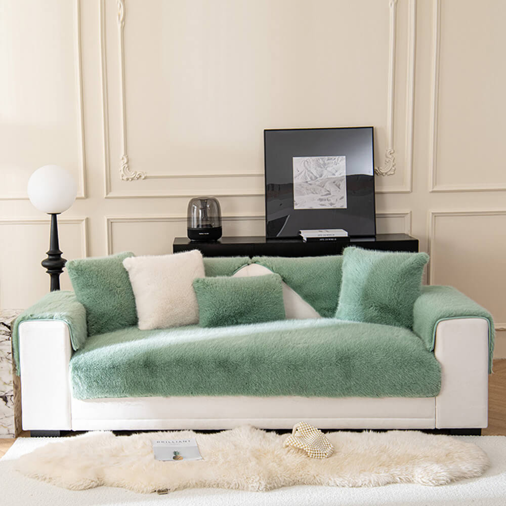 Thick Faux Fur Sofa Cover – Warm, Non-Slip Couch Protector