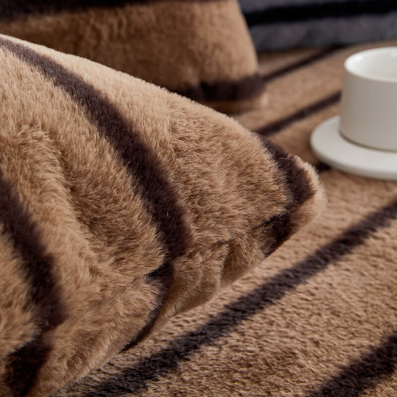 Striped Faux Rabbit Fur Sofa Cover – Durable & Stain-Resistant Protector