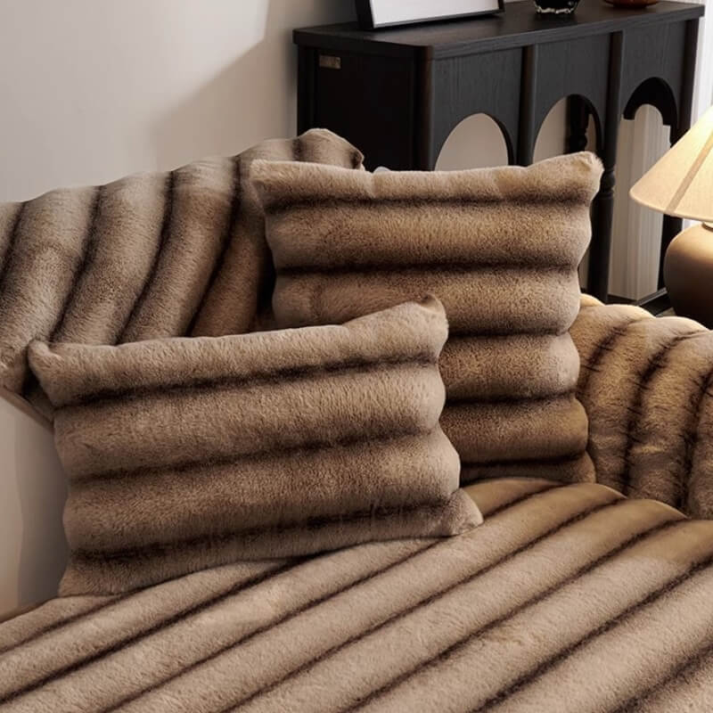 Striped Faux Rabbit Fur Sofa Cover – Durable & Stain-Resistant Protector