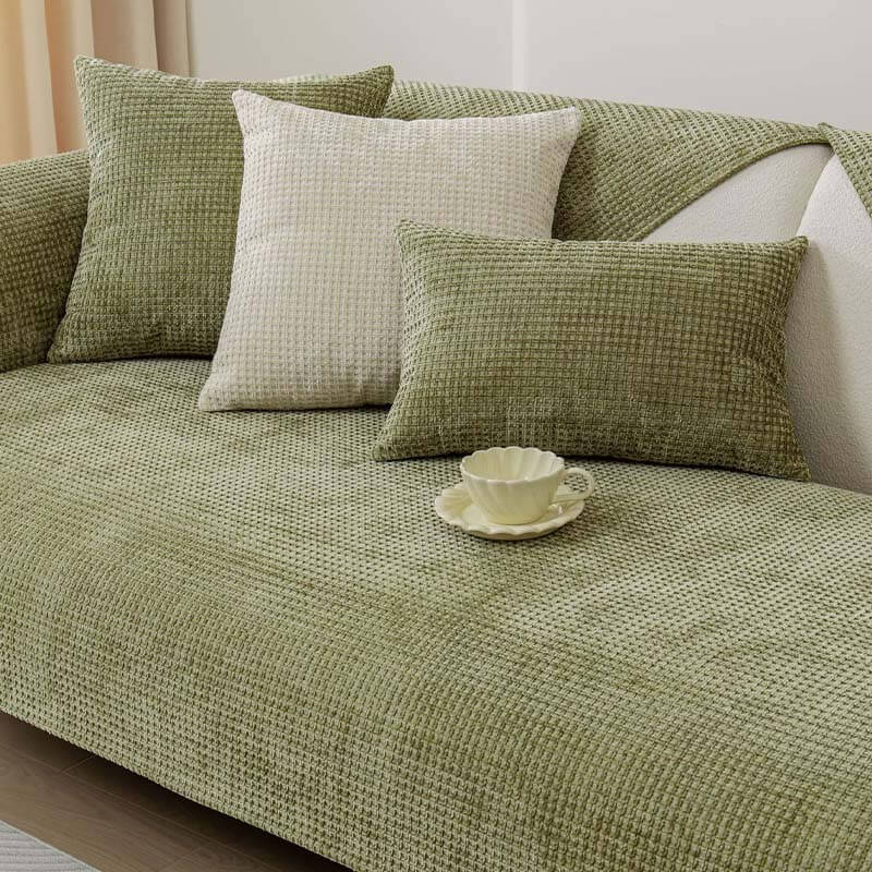 Four-Season Chenille Couch Cover – Non-Slip, Solid Color, L-Shaped Fit