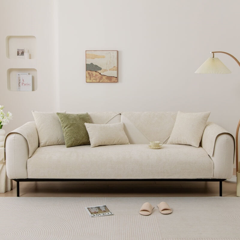 Four-Season Chenille Couch Cover – Non-Slip, Solid Color, L-Shaped Fit