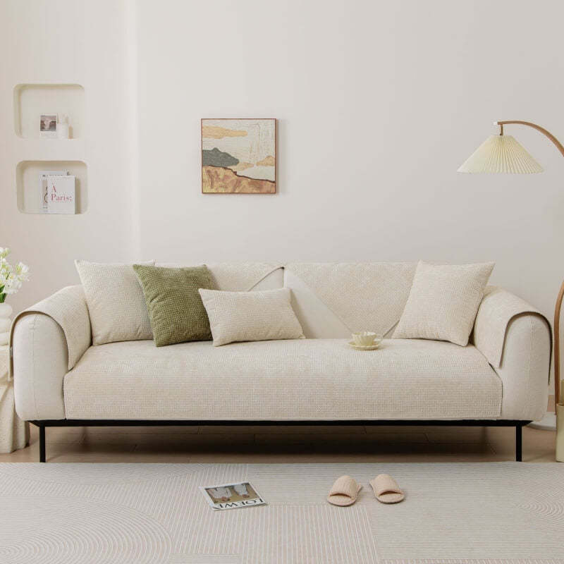 Four-Season Chenille Couch Cover – Non-Slip, Solid Color, L-Shaped Fit