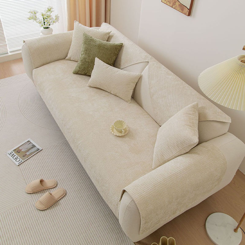 Four-Season Chenille Couch Cover – Non-Slip, Solid Color, L-Shaped Fit