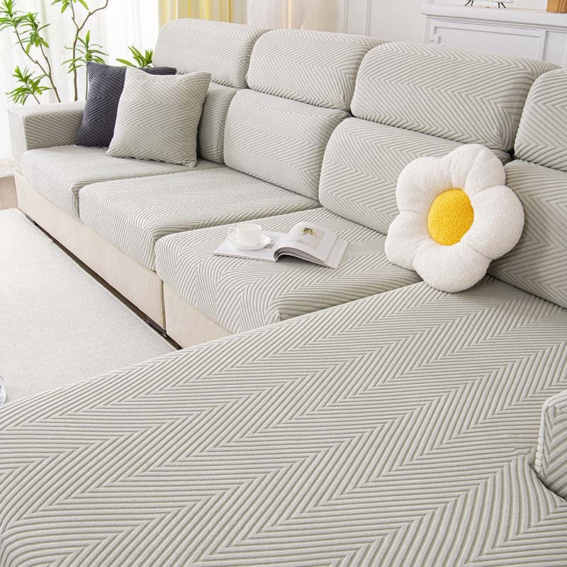 Fully Wrapped Herringbone Couch Cover