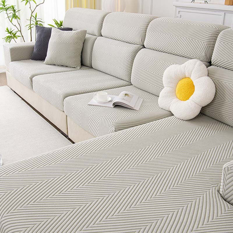 Fully Wrapped Herringbone Couch Cover