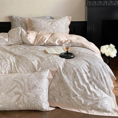 Abstract Botanical Silky Sateen Duvet Cover Bed Sheet Set