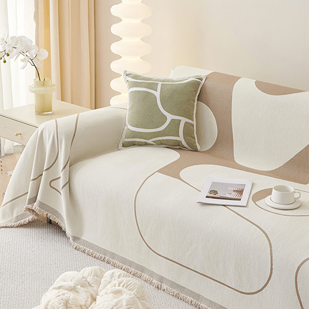 Geometric Fringe Double-Sided Chenille Non-Slip Throw Couch Cover