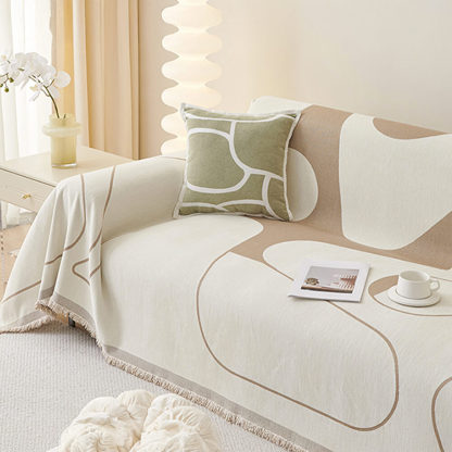 Geometric Fringe Double-Sided Chenille Non-Slip Throw Couch Cover