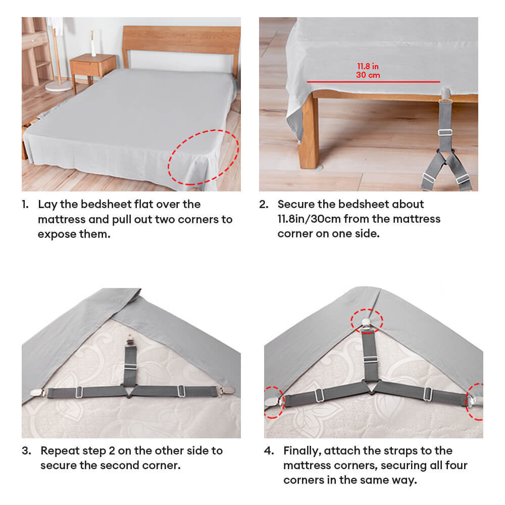 Adjustable Non-Slip Elastic Bed Sheet Straps with Metal Clips