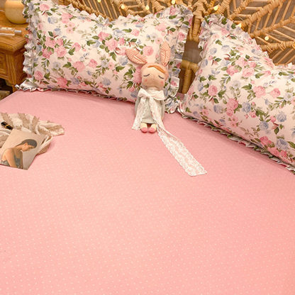 Elegant Ruffled Floral Cotton Bed Sheet Set