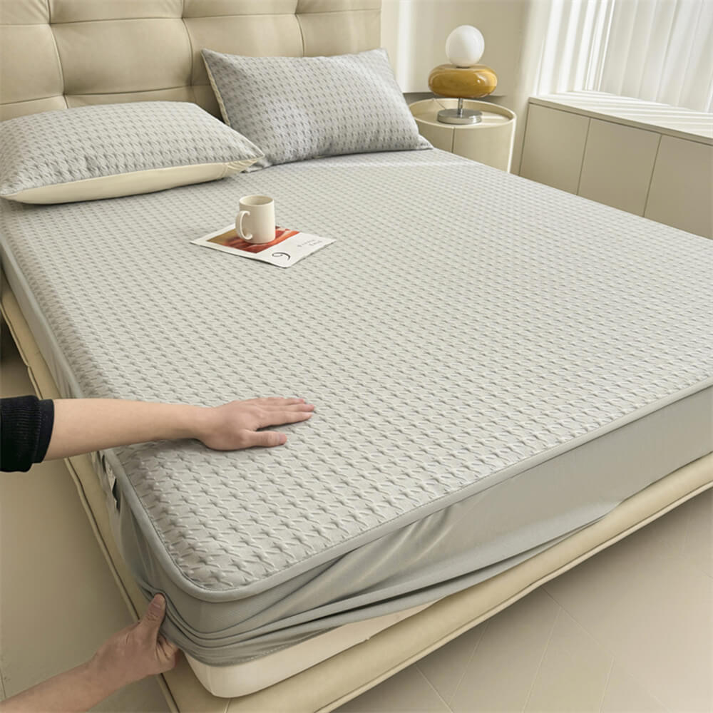 Luxury Cooling Ice Silk Breathable Houndstooth Fitted Sheet Mattress C