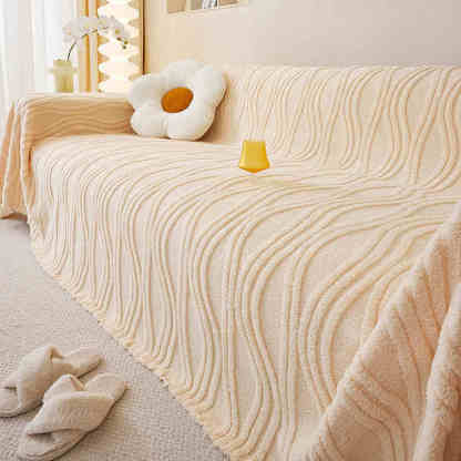 Plush Striped Sofa Protector Warm Full Coverage Couch Cover