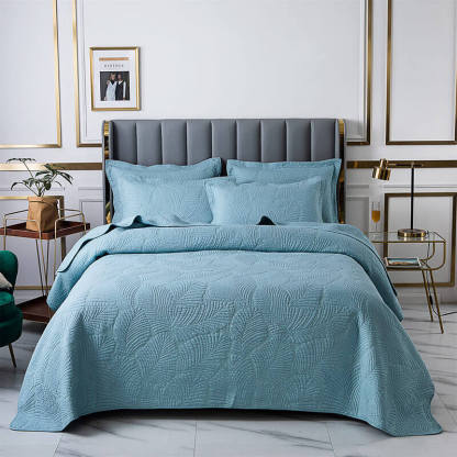 Cotton Bed Cover Set Luxury Three Piece Solid Color Embroidered European Style