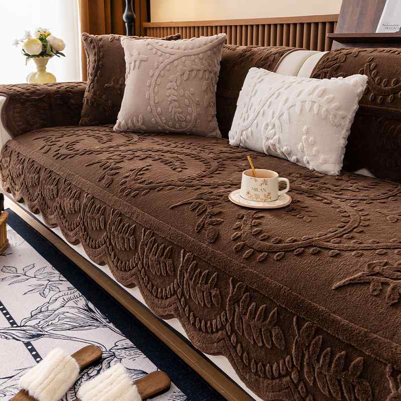 Rabbit velvet sofa cushion fall and winter thickened warm plush cushion cushion non-slip cover cover light luxury senior sense cover cloth blanket