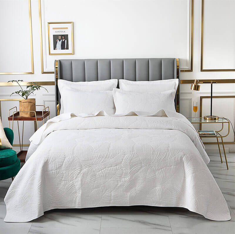 Cotton Bed Cover Set Luxury Three Piece Solid Color Embroidered European Style