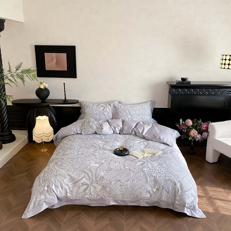 Abstract Botanical Silky Sateen Duvet Cover Bed Sheet Set