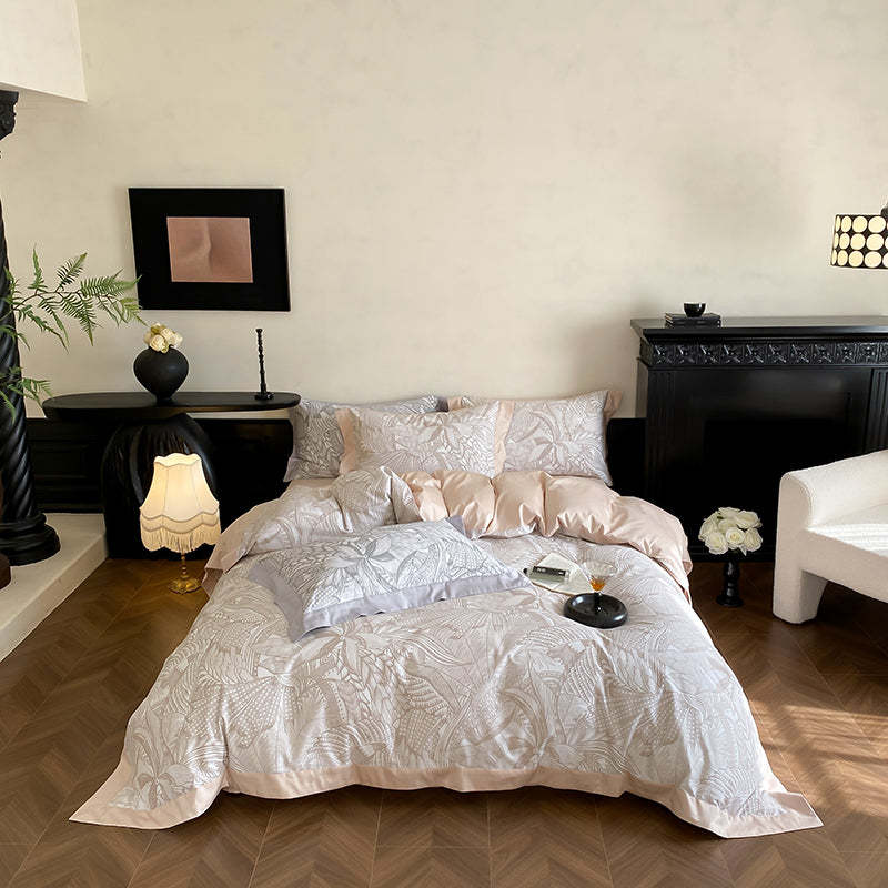 Abstract Botanical Silky Sateen Duvet Cover Bed Sheet Set