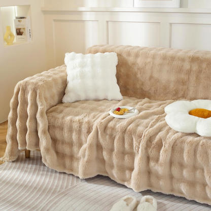 Ultra-Soft Faux Rabbit Fur Skin-Friendly Full Protection Couch Cover