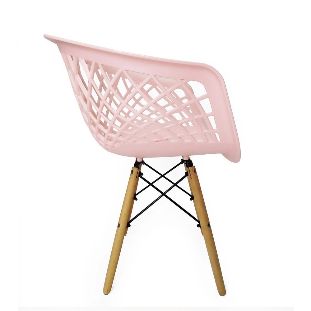 Pink Plastic Armchair With Wood Feet-PP Chair
