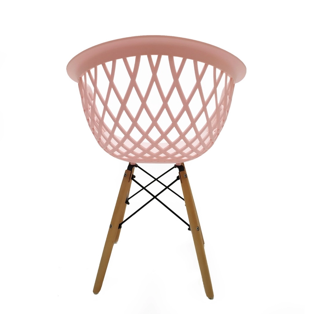 Pink Plastic Armchair With Wood Feet-PP Chair