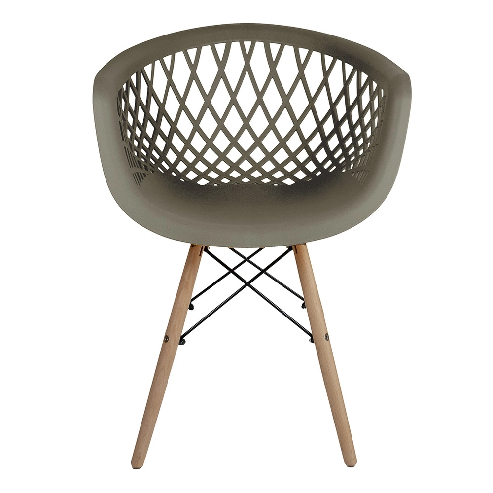 Gray Plastic Armchair With Wood Feet-PP Chair