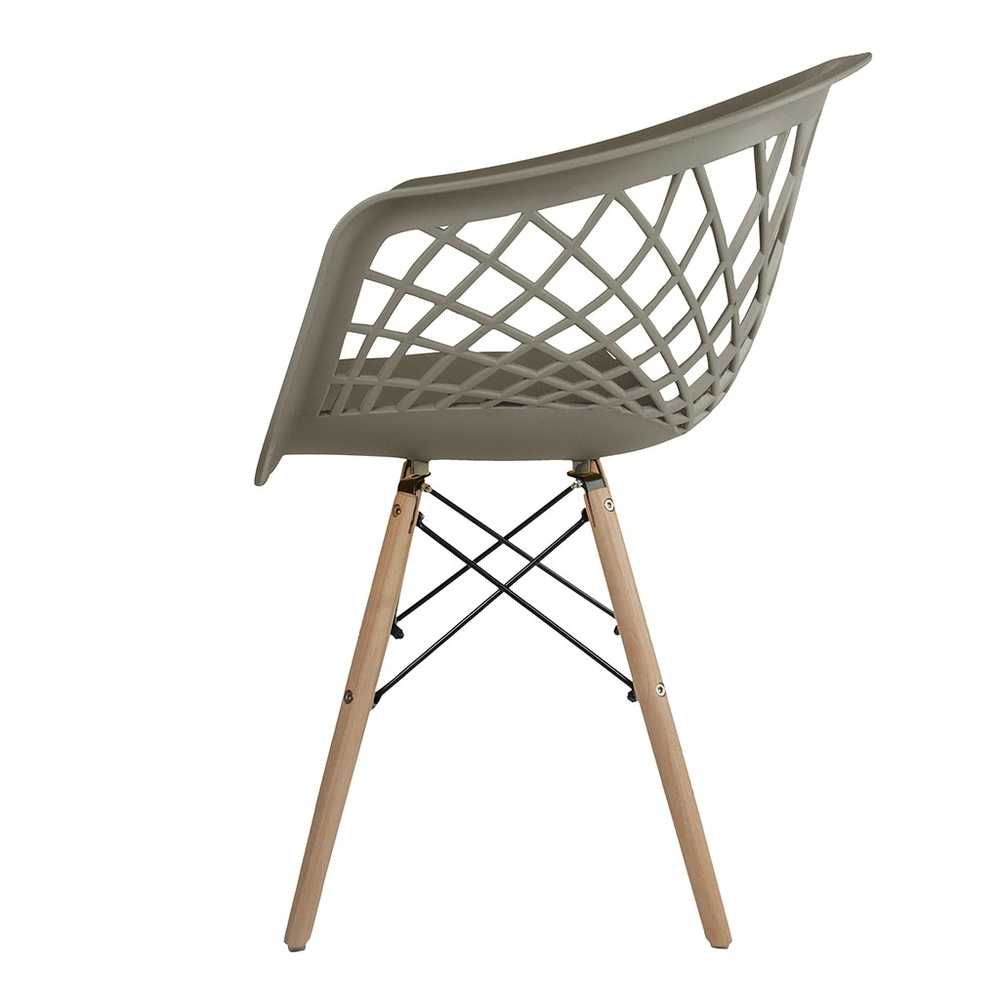 Gray Plastic Armchair With Wood Feet-PP Chair