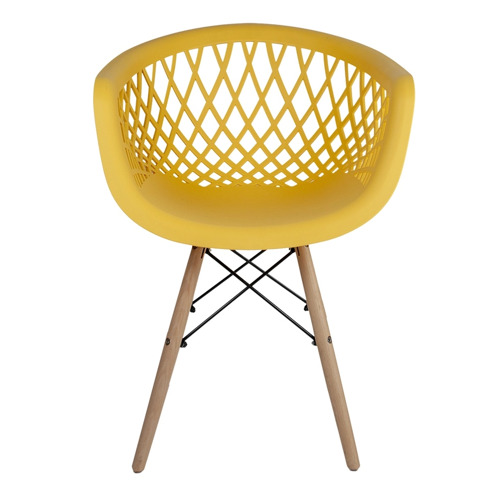 Yellow Plastic Armchair With Wood Feet-PP Chair