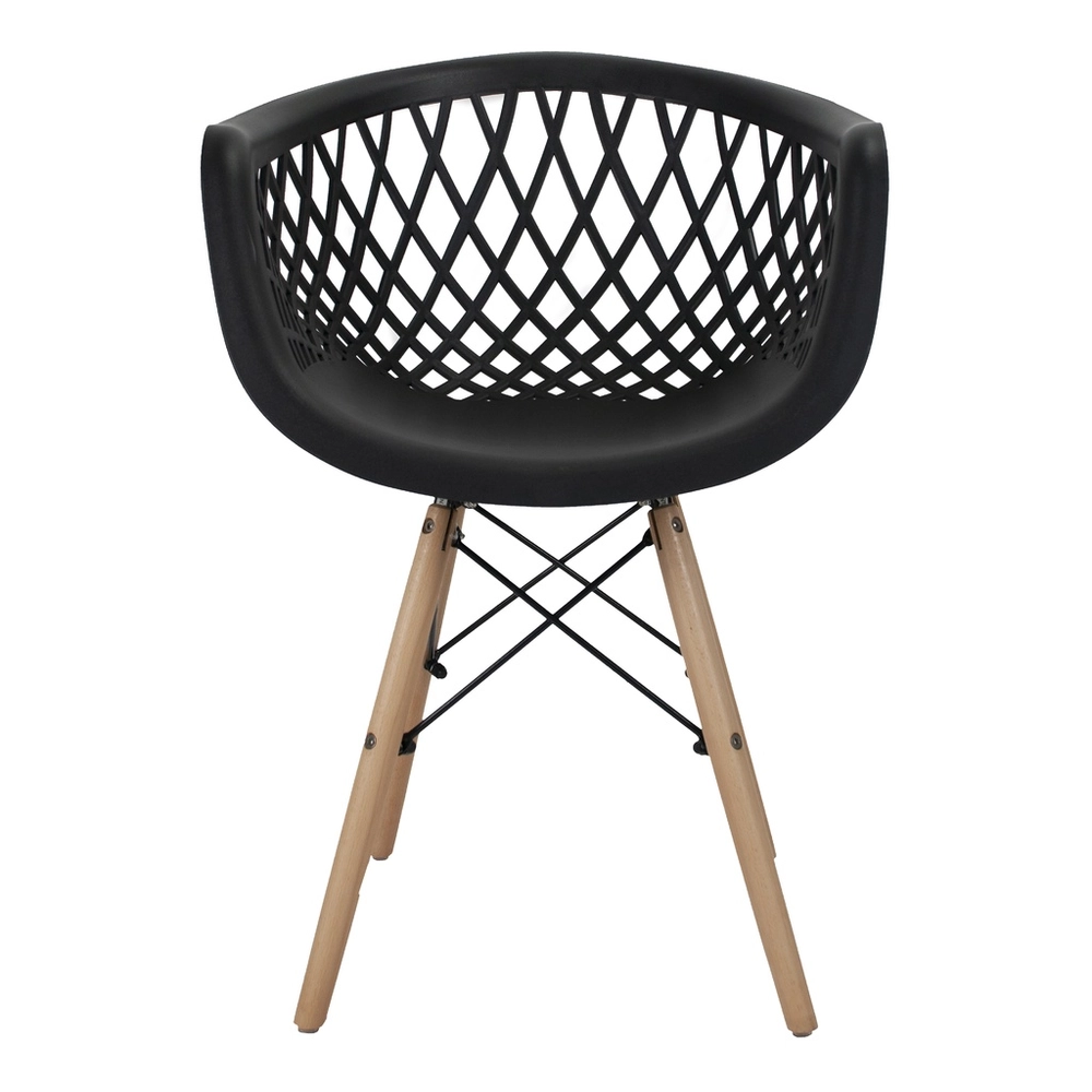 Black Plastic Armchair With Wood Feet-PP Chair