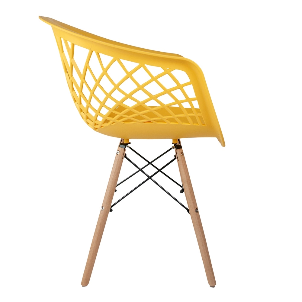 Yellow Plastic Armchair With Wood Feet-PP Chair