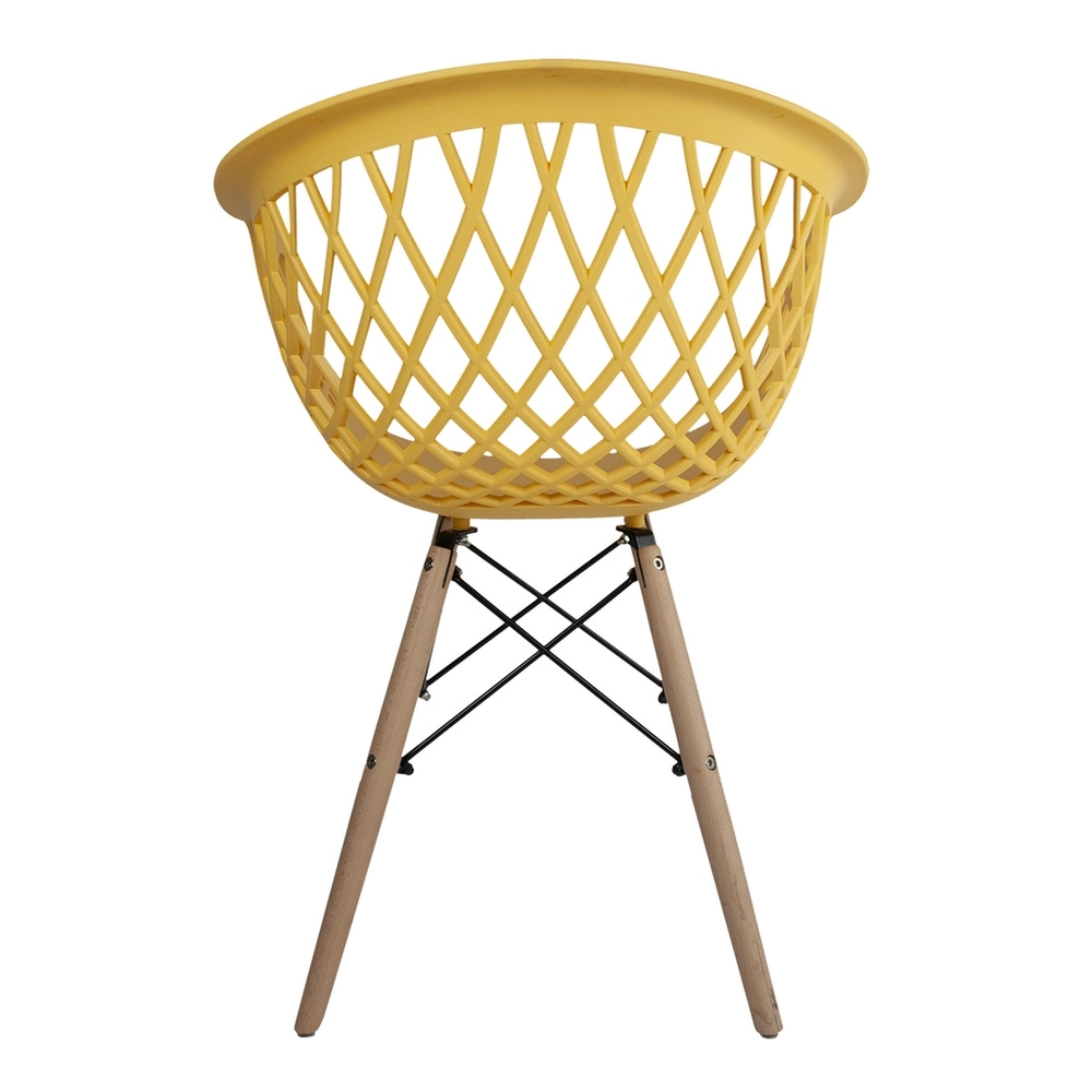 Yellow Plastic Armchair With Wood Feet-PP Chair