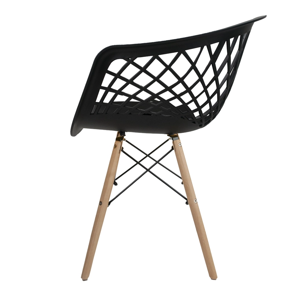 Black Plastic Armchair With Wood Feet-PP Chair