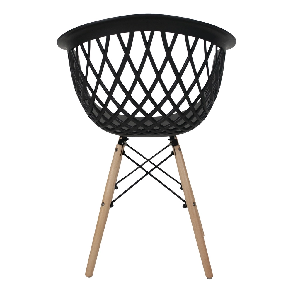 Black Plastic Armchair With Wood Feet-PP Chair