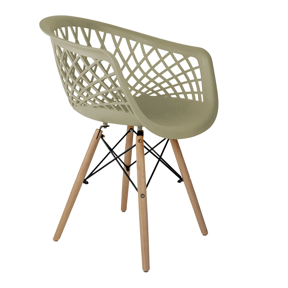 Taupe Plastic Armchair With Wood Feet-PP Chair