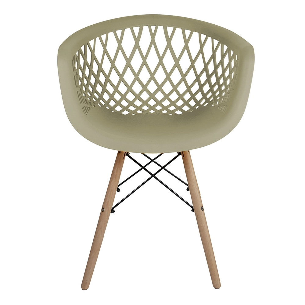 Taupe Plastic Armchair With Wood Feet-PP Chair