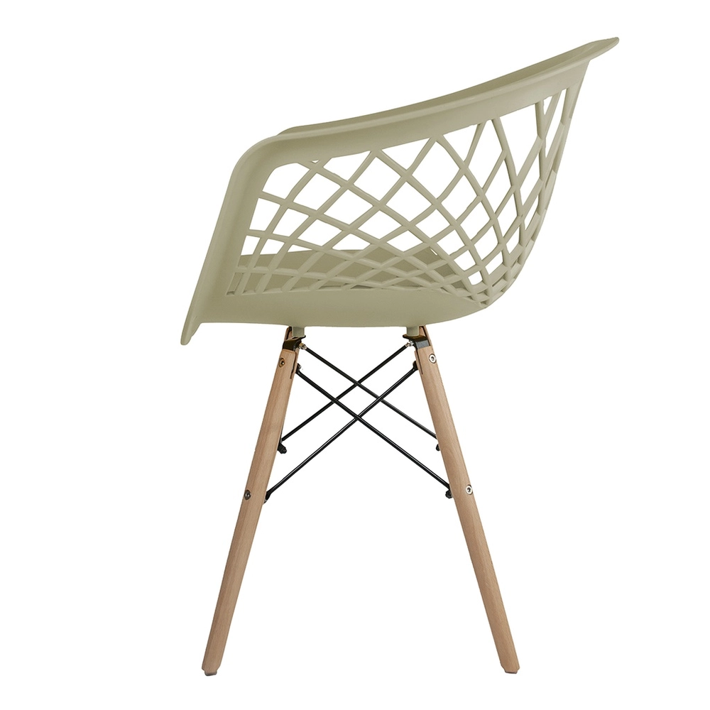 Taupe Plastic Armchair With Wood Feet-PP Chair