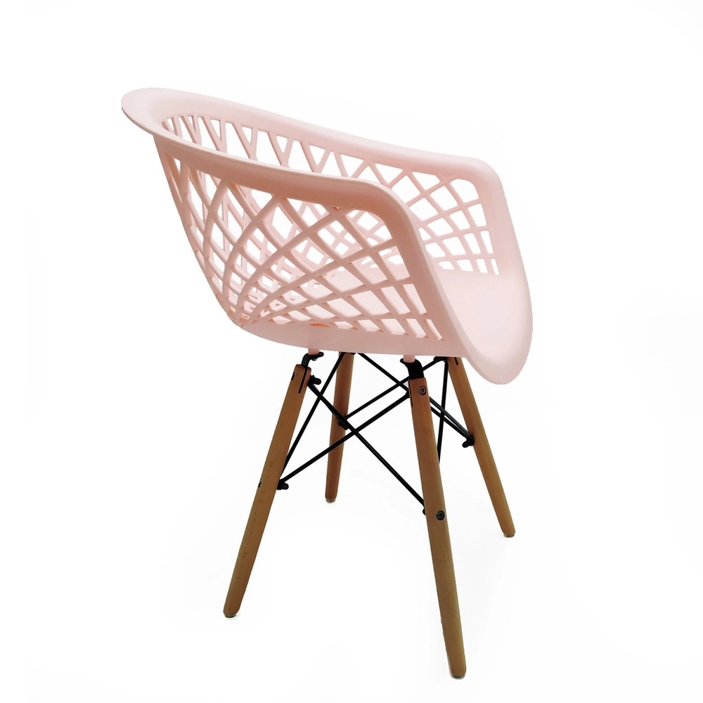 Pink Plastic Armchair With Wood Feet-PP Chair