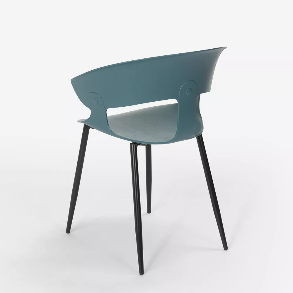 Navy Blue Plastic Armchair With Metal Legs-PP Chair