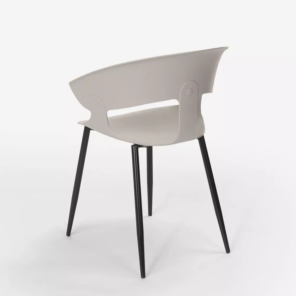 Warm Grey Plastic Armchair With Metal Legs-PP Chair
