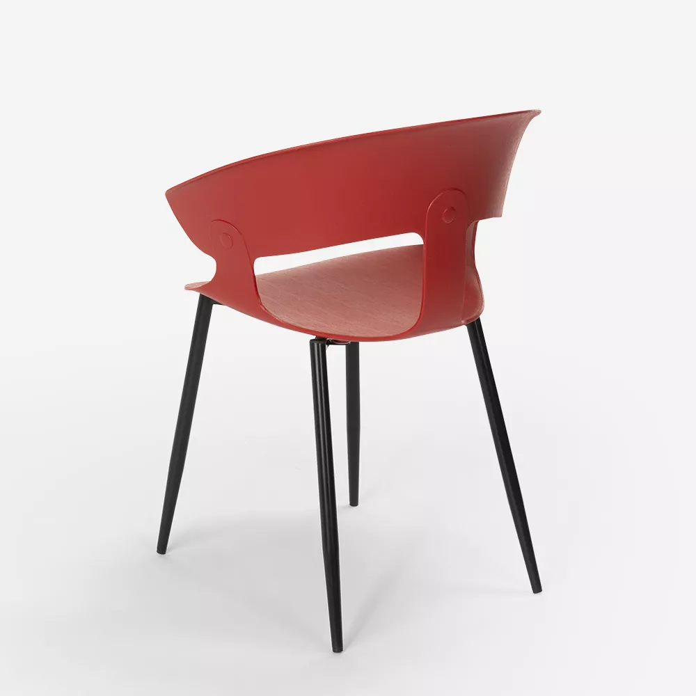 Red Plastic Armchair With Metal Legs-PP Chair