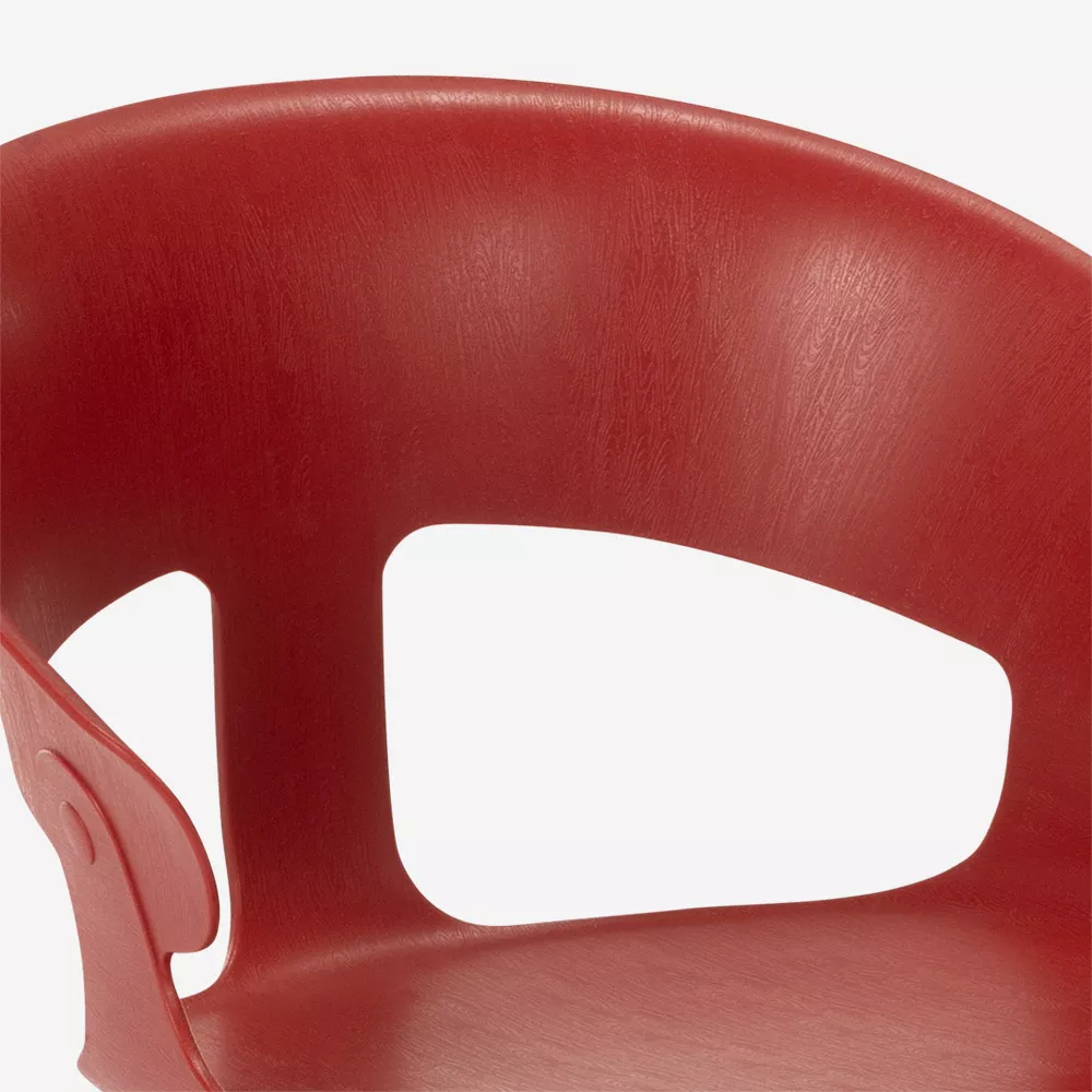 Red Plastic Armchair With Metal Legs-PP Chair