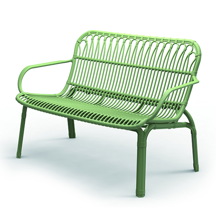 2-Seater PP Outdoor Bench, Rattan-Effect Plastic Double Seat Bench with Armrest for Garden & Patio